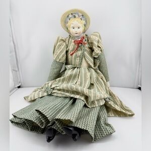 Daisy Kingdom 1991 Vintage Vinyl Doll in Green Striped Dress